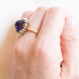 Vintage 14K Gelbgold Amethyst Ring im Cabochonschliff, 60er/70er Jahre