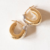 Boucles d'oreilles doubles créoles vintage en or bicolore (jaune et blanc) 18K, 60