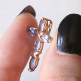 Vintage 9K Gelbgold Tansanit Kreuz Anhänger, 80er/90er Jahre