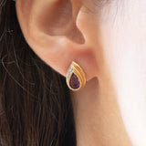 Boucles d'oreilles pendantes vintage en or jaune et blanc 14 carats avec améthyste et diamants, 60/70