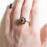Vintage 18K Gelbgold Granat Gänseblümchen Ring, 60er Jahre