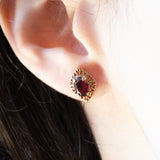 Vintage 9K Gelbgold & Silber Granat Ohrringe, 40er/50er Jahre