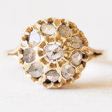 Gänseblümchen-Ring, umgewandelt aus einem antiken Ohrring aus 18 Karat Gelbgold mit Diamanten im Rosenschliff