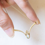 Vintage-Halskette aus 14-karätigem Gelbgold mit Opal (ca. 0.10 ct) und Diamanten (ca. 0.03 ctw), 70er Jahre