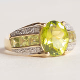 Bague vintage en or jaune 14 carats et péridot en or blanc (environ 3.20 ct) et diamant, années 70/80