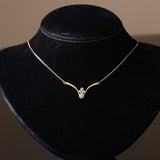 Vintage-Halskette aus 14-karätigem Gelbgold mit Opal (ca. 0.10 ct) und Diamanten (ca. 0.03 ctw), 70er Jahre