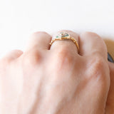 Vintage 18K Yellow & White Gold Emerald & Diamond Shuttle Ring, 60s