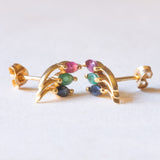 Vintage-Ohrringe aus 18 Karat Gelbgold mit Rubin, Smaragd und Saphir, 70er Jahre