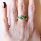 Vintage-Bandring aus 18 Karat Gelbgold und Weißgold mit Smaragd und Diamant, 60er/70er Jahre
