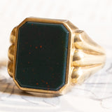 Vintage 8K Gelbgold Heliotrop (Blutstein) Siegelring, 50er/60er Jahre