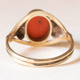 Vintage-Ring aus 9-karätigem Gelbgold mit orangefarbener Koralle, 40er/50er Jahre