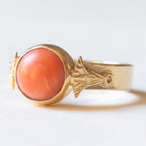 Ägyptischer Vintage-Ring aus 18 Karat Gelbgold mit orangefarbenen Korallen und Papyrusblättern, 80er Jahre