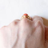 Ägyptischer Vintage-Ring aus 18 Karat Gelbgold mit orangefarbenen Korallen und Papyrusblättern, 80er Jahre