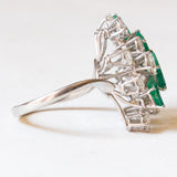 Vintage-Ring aus 18-karätigem Weißgold mit Diamanten (ca. 2 Karat) und Smaragd (ca. 1.90 Karat), 70er Jahre