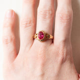 Vintage-Ring aus 14-karätigem Gelbgold mit synthetischem Rubin (ca. 1.50 ct), 40er Jahre