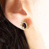 Vintage 9K Gelbgold Granat Ohrringe, 50er/60er Jahre