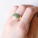 Vintage-Bandring aus 18 Karat Gelbgold und Weißgold mit Smaragd und Diamant, 60er/70er Jahre