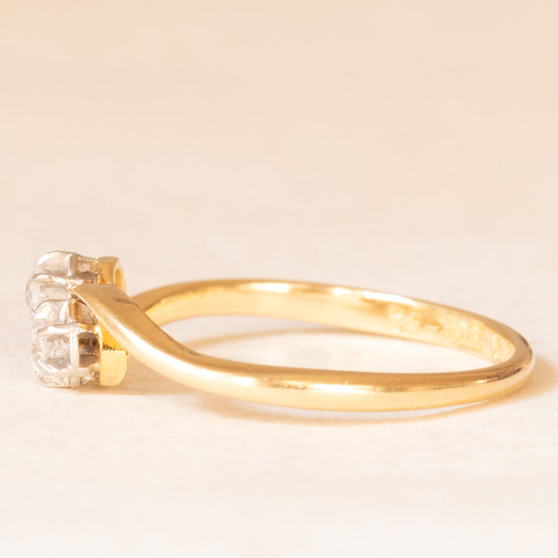 Toi et Moi vintage in oro giallo e bianco 18K con diamanti di taglio vecchia Europa (0.06ctw ca.), anni ‘60