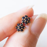 Vintage-Blumenohrringe aus 9-karätigem Gelbgold mit Saphiren