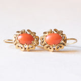 Herzförmige Vintage-Ohrringe aus 8-karätigem Gelbgold mit orangefarbener Koralle, 40er/50er Jahre