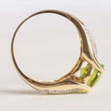 Vintage-Ring aus 14-karätigem Gelbgold und Weißgold mit Peridot (ca. 3.20 ctw) und Diamant, 70er/80er Jahre