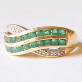 Vintage-Bandring aus 18 Karat Gelbgold und Weißgold mit Smaragd und Diamant, 60er/70er Jahre