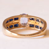 Vintage Ring aus 9 Karat Gelbgold mit Tansanit, Saphir und Diamant, 70er Jahre