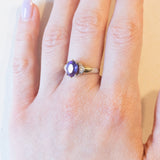 Vintage-Ring aus 9-karätigem Gelbgold und Weißgold mit Amethyst (ca. 1 Karat) und Diamanten, 60er/70er Jahre