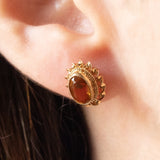 Boucles d'oreilles point de lumière en or jaune 9K avec quartz citrine, années 70