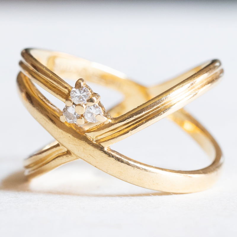 Anello vintage in oro giallo 18K con diamanti di taglio brillante (0.06ctw ca.), anni ‘70/‘80