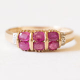 Vintage-Ring aus 9-karätigem Gelb- und Weißgold mit synthetischen Rubinen (ca. 0.80 ctw) und Diamanten, 70er/80er Jahre