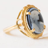 Vintage-Ring aus 18-karätigem Gelbgold mit Achat-Kamee, 50er/60er Jahre