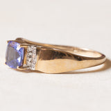 Vintage-Ring aus 9K Gelb- und Weißgold mit Tansanit (ca. 0.80 ct) und Diamanten, 70er/80er Jahre