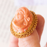 Vintage-Anhänger/Brosche aus 18 Karat Gelbgold mit orangefarbener Korallenkamee, 60er Jahre