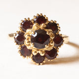 Vintage 18K Gelbgold Granat Gänseblümchen Ring, 60er Jahre