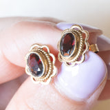Vintage 9K Gelbgold Granat Ohrringe, 50er/60er Jahre