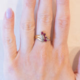 Vintage-Ring aus 18 Karat Gelbgold und Weißgold mit synthetischem Rubin und Diamant, 60er/70er Jahre