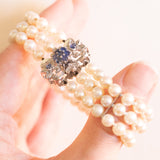 Vintage 18K white gold bracelet with white pearls and sapphires, 50s