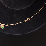 Vintage 18K yellow gold necklace with pendant heart-shaped decorations with red, orange, green and blue enamels, 70s