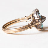 Antiker Ring aus 18 Karat Gelbgold und Silber mit einem zentralen Diamanten im Rosenschliff, Türkisen und Perlen, Anfang des 900. Jahrhunderts