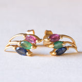 Vintage-Ohrringe aus 18 Karat Gelbgold mit Rubin, Smaragd und Saphir, 70er Jahre