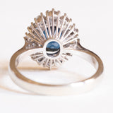 Vintage 18K white gold sapphire (approx. 1.60ct) and brilliant cut diamonds (approx. 0.52ctw) daisy ring, 60s