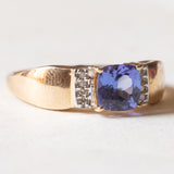 Vintage-Ring aus 9K Gelb- und Weißgold mit Tansanit (ca. 0.80 ct) und Diamanten, 70er/80er Jahre