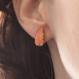 Vintage 18K yellow gold rose coral leaf earrings, 50s