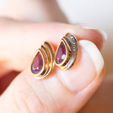 Vintage 14K Gelb- und Weißgold-Tropfenohrringe mit Amethyst und Diamant, 60er/70er Jahre