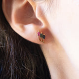 Vintage-Ohrringe aus 18 Karat Gelbgold mit Rubin, Smaragd und Saphir, 70er Jahre