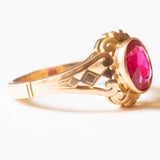 Vintage-Ring aus 14-karätigem Gelbgold mit synthetischem Rubin (ca. 1.50 ct), 40er Jahre