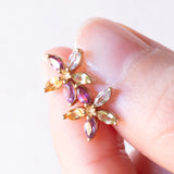 Vintage-Blumenohrringe aus 9-karätigem Gelbgold mit blauem Topas, rosa Turmalin, Citrin, Amethyst und grünem Turmalin, 80er Jahre