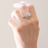 Vintage-Gänseblümchenring aus 18-karätigem Gelb- und Weißgold mit Diamanten (ca. 1.35 ctw), 50er/60er Jahre