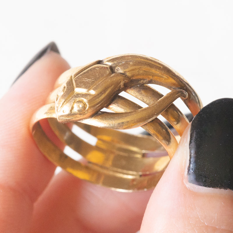 Anello vintage a forma di serpente in oro giallo 18K, anni ‘60/‘70
